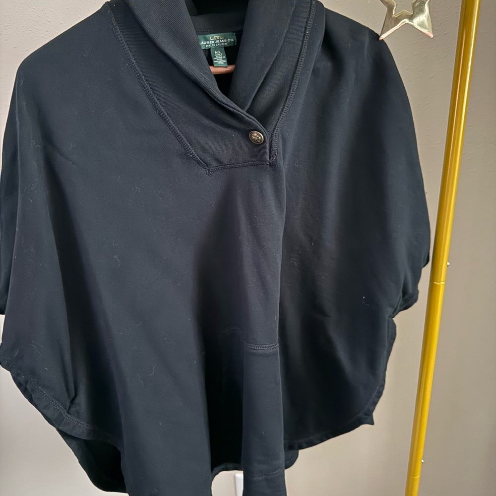 Lauren Ralph Lauren Black Shawl Collar Poncho Sweater OS - Picture 7 of 11
